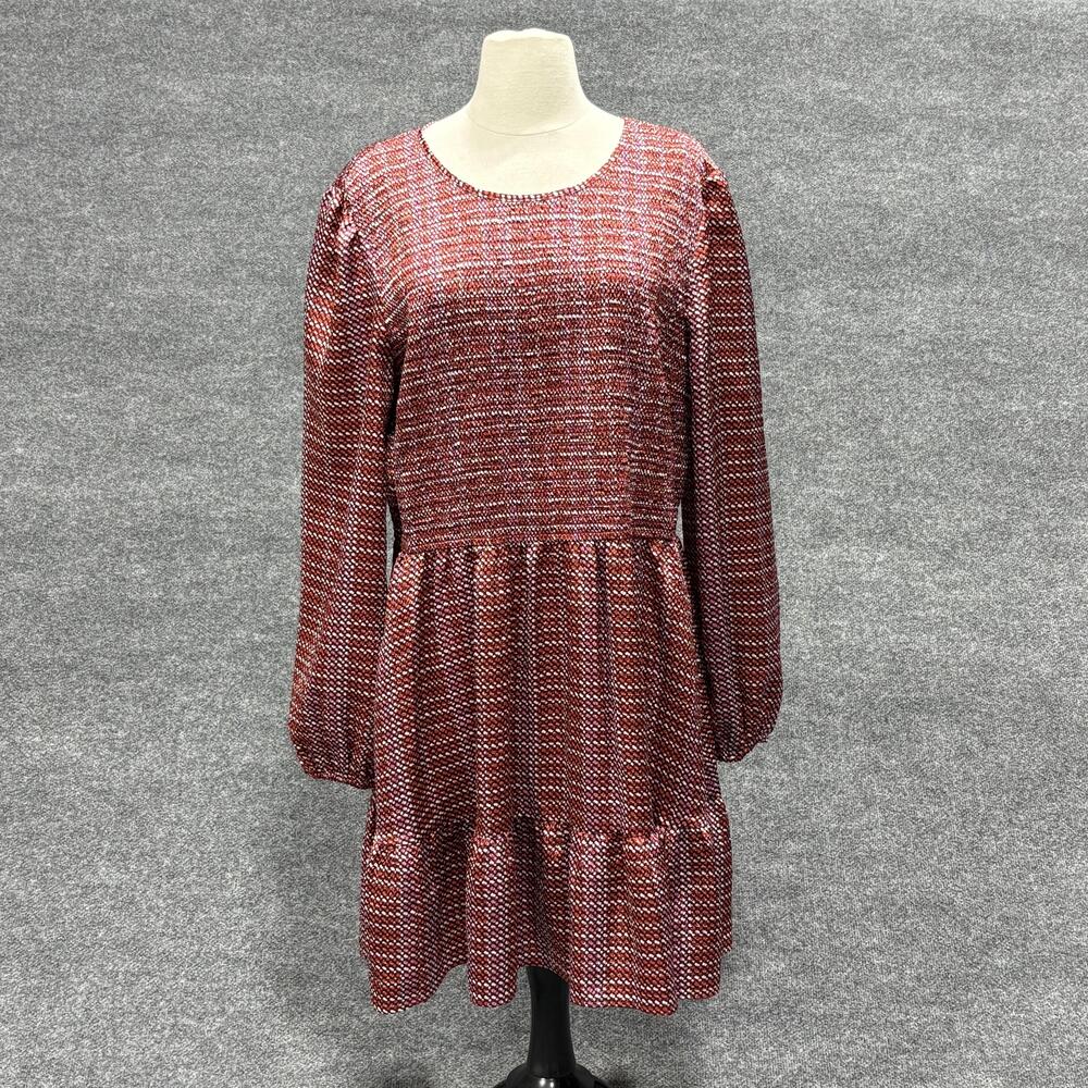Draper James Dress Womens 2XL Red Pink Long Sleeve Ruffle Smocked Polyester